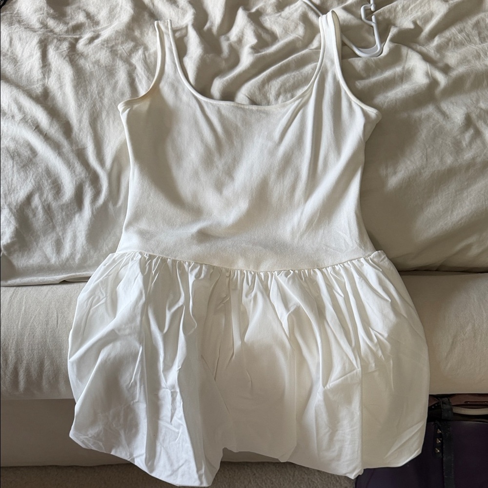 Mango White Sleeveless Slip Dress with Gathered Skirt